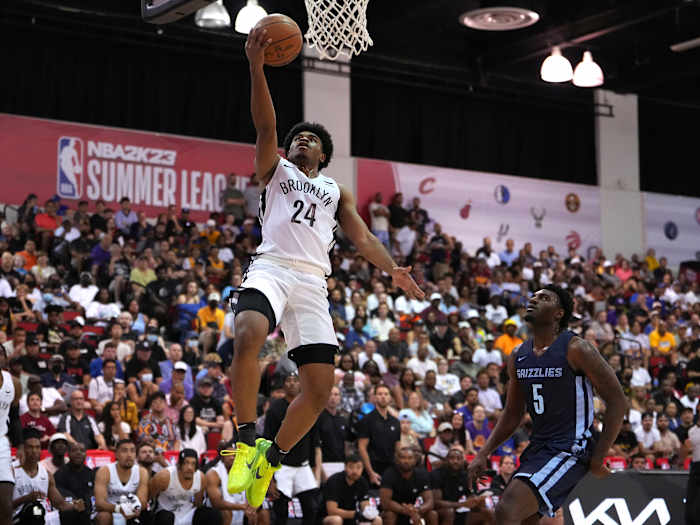 Brooklyn Nets guard Cam Thomas wore Nike Kobe 6 'Grinch' during NBA Summer League game.
